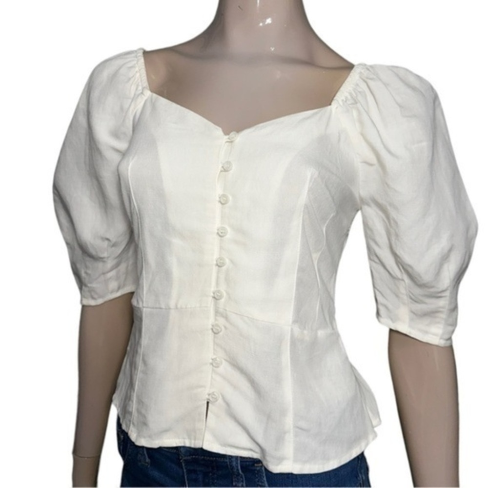 Something Navy Women’s Size XS White Sweetheart Neck Button Front Blouse Top
